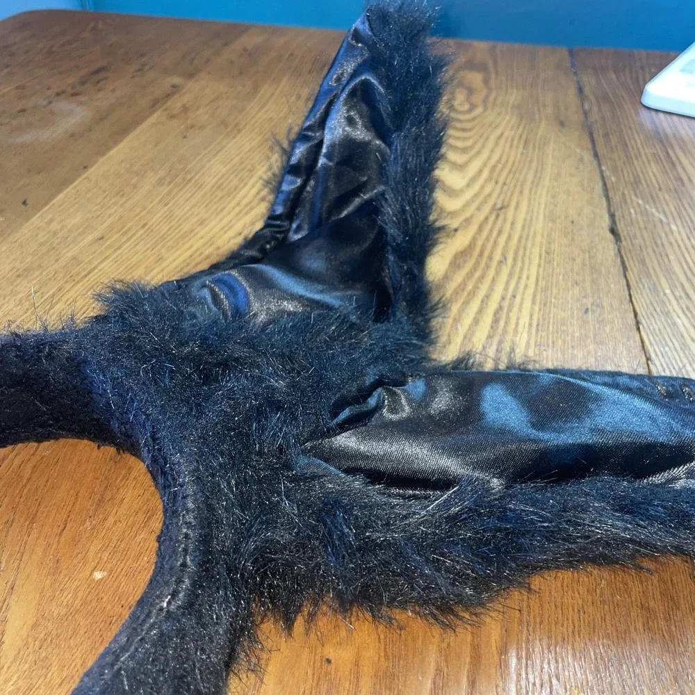 Black Rabbit off center ears headband furry satin Costume‎ Halloween
